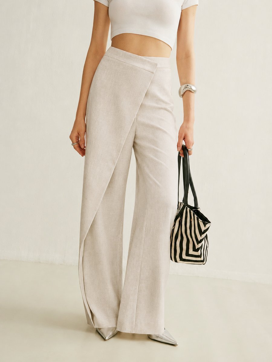 Nina | Dames Hoge Taille Asymmetrische Wikkel Wide Leg Pants
