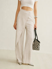 Nina | Dames Hoge Taille Asymmetrische Wikkel Wide Leg Pants