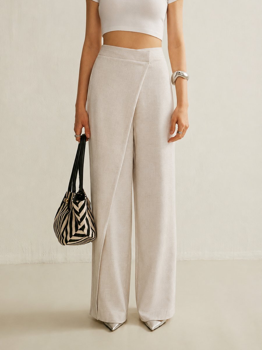 Nina | Dames Hoge Taille Asymmetrische Wikkel Wide Leg Pants