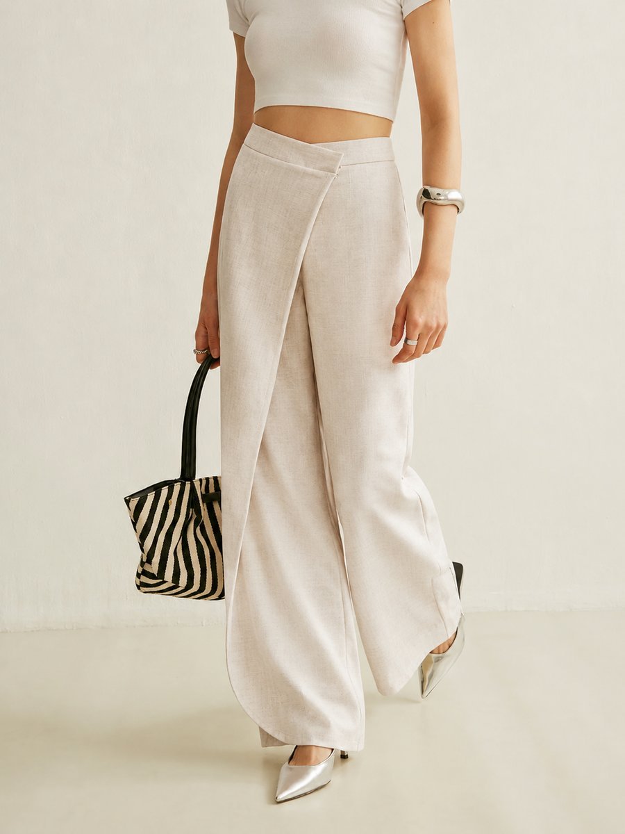 Nina | Dames Hoge Taille Asymmetrische Wikkel Wide Leg Pants