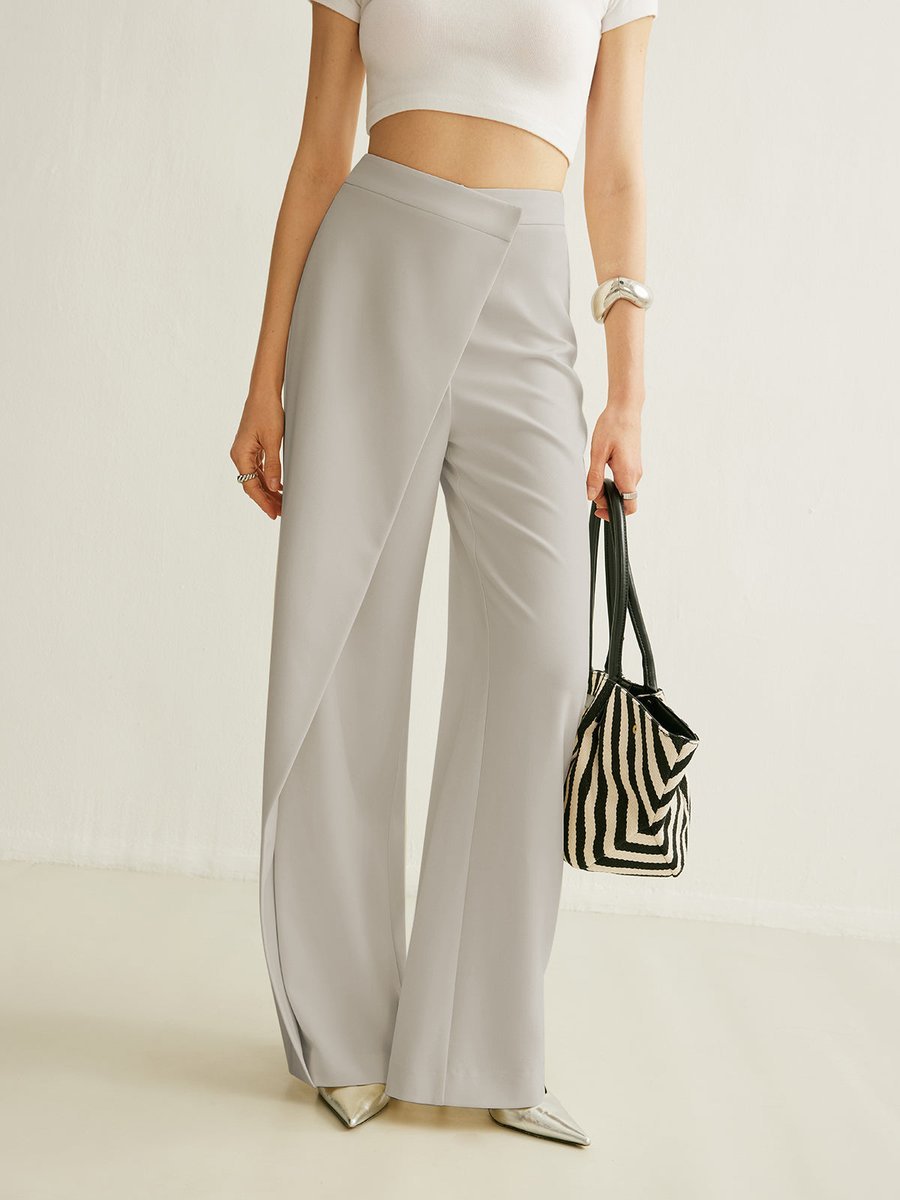 Nina | Dames Hoge Taille Asymmetrische Wikkel Wide Leg Pants