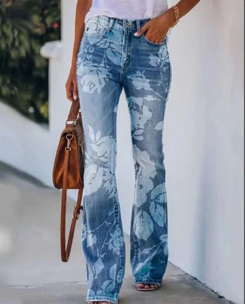 Sophie | Dames Hoge Taille Bloemenprint Flare Jeans