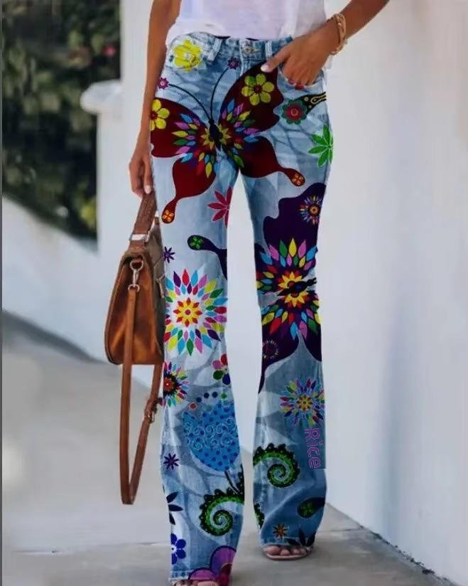 Sophie | Dames Hoge Taille Bloemenprint Flare Jeans