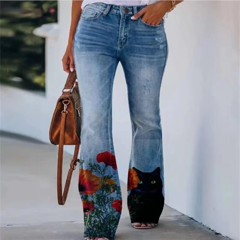 Sophie | Dames Hoge Taille Bloemenprint Flare Jeans
