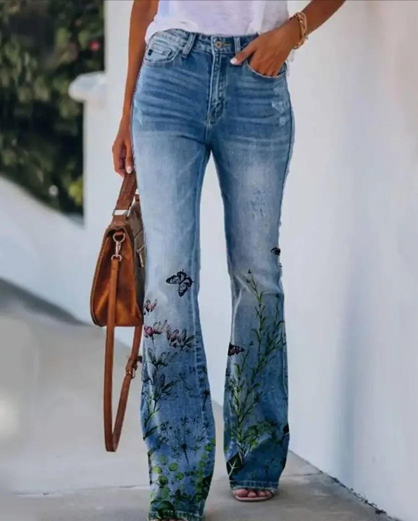Sophie | Dames Hoge Taille Bloemenprint Flare Jeans