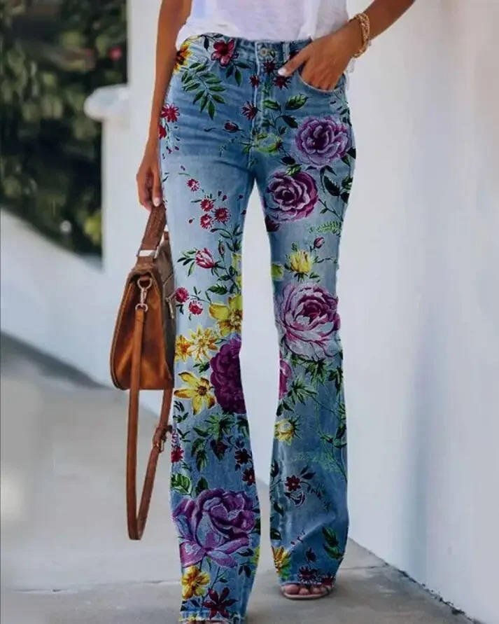 Sophie | Dames Hoge Taille Bloemenprint Flare Jeans