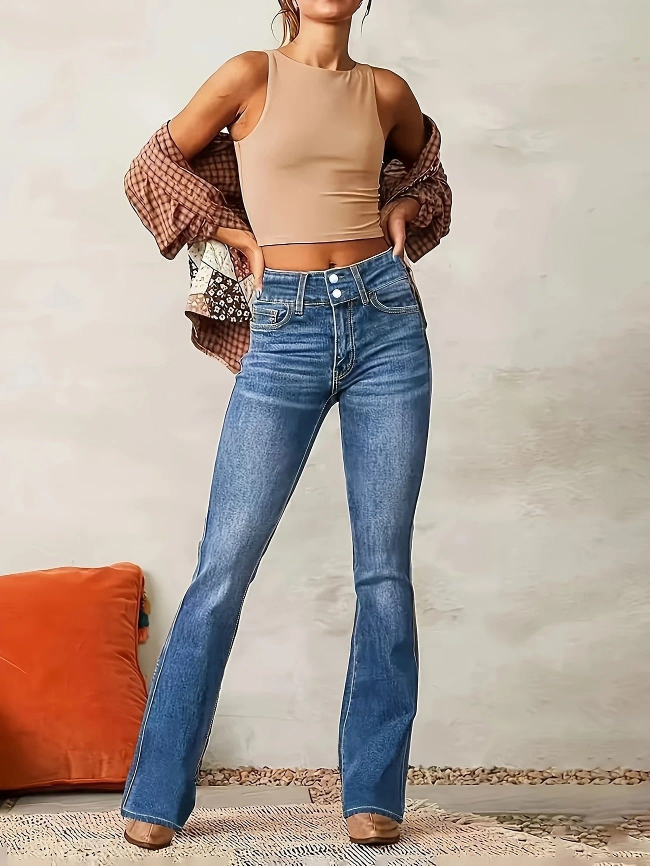 Anna | Dames Hoge Taille Flared Denim Jeans Sculpted Fit