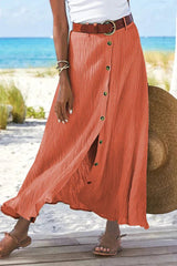 Mila | Dames Hoge Taille Linnen Look Maxi Rok met Knoopjes
