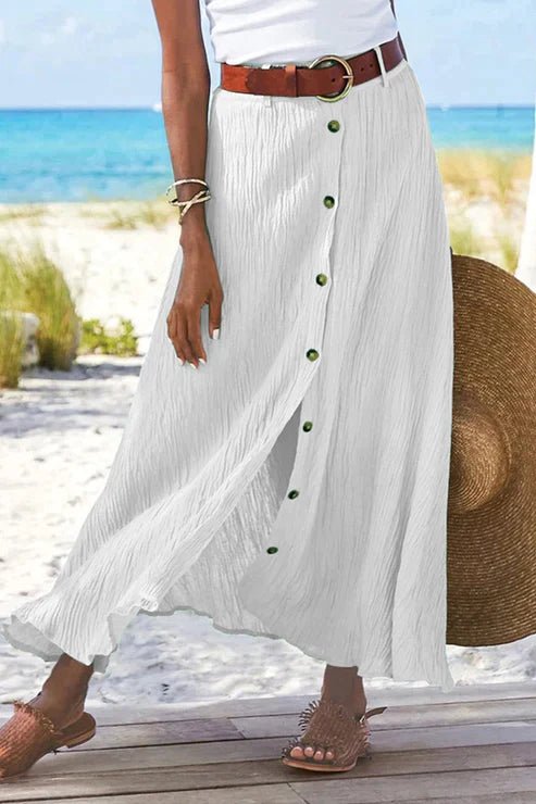 Mila | Dames Hoge Taille Linnen Look Maxi Rok met Knoopjes