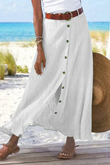 Mila | Dames Hoge Taille Linnen Look Maxi Rok met Knoopjes