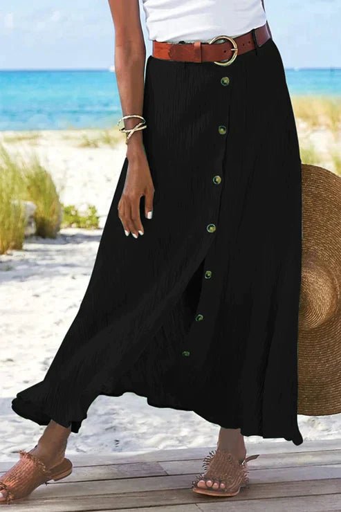 Mila | Dames Hoge Taille Linnen Look Maxi Rok met Knoopjes