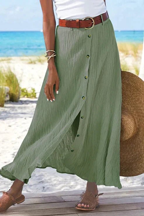 Mila | Dames Hoge Taille Linnen Look Maxi Rok met Knoopjes