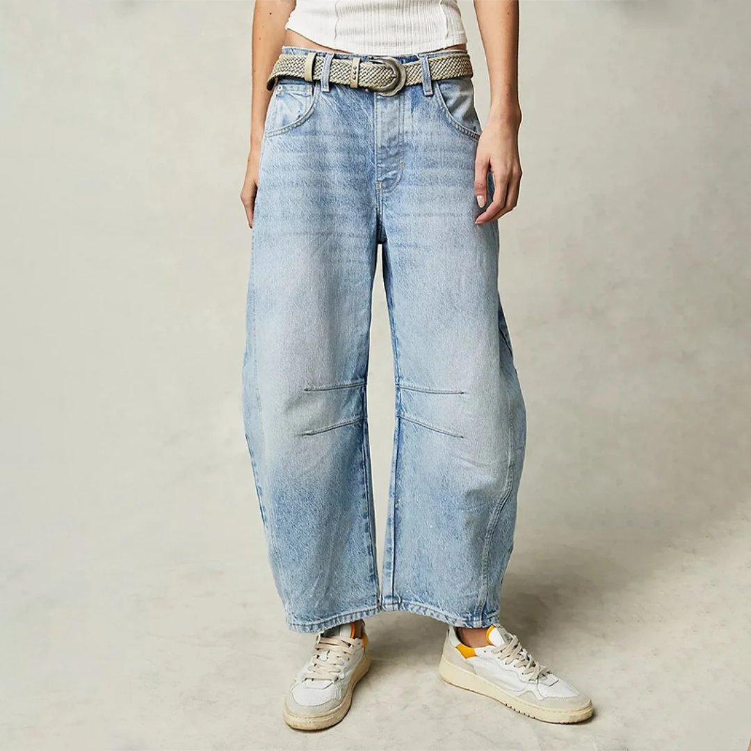 Sara | Dames Hoge Taille Wide-Leg Barrel Jeans Relaxed Fit