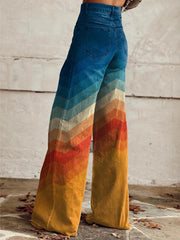 Mila | Dames Hoge Taille Wijde Pijp Chevron Zonsondergang Broek