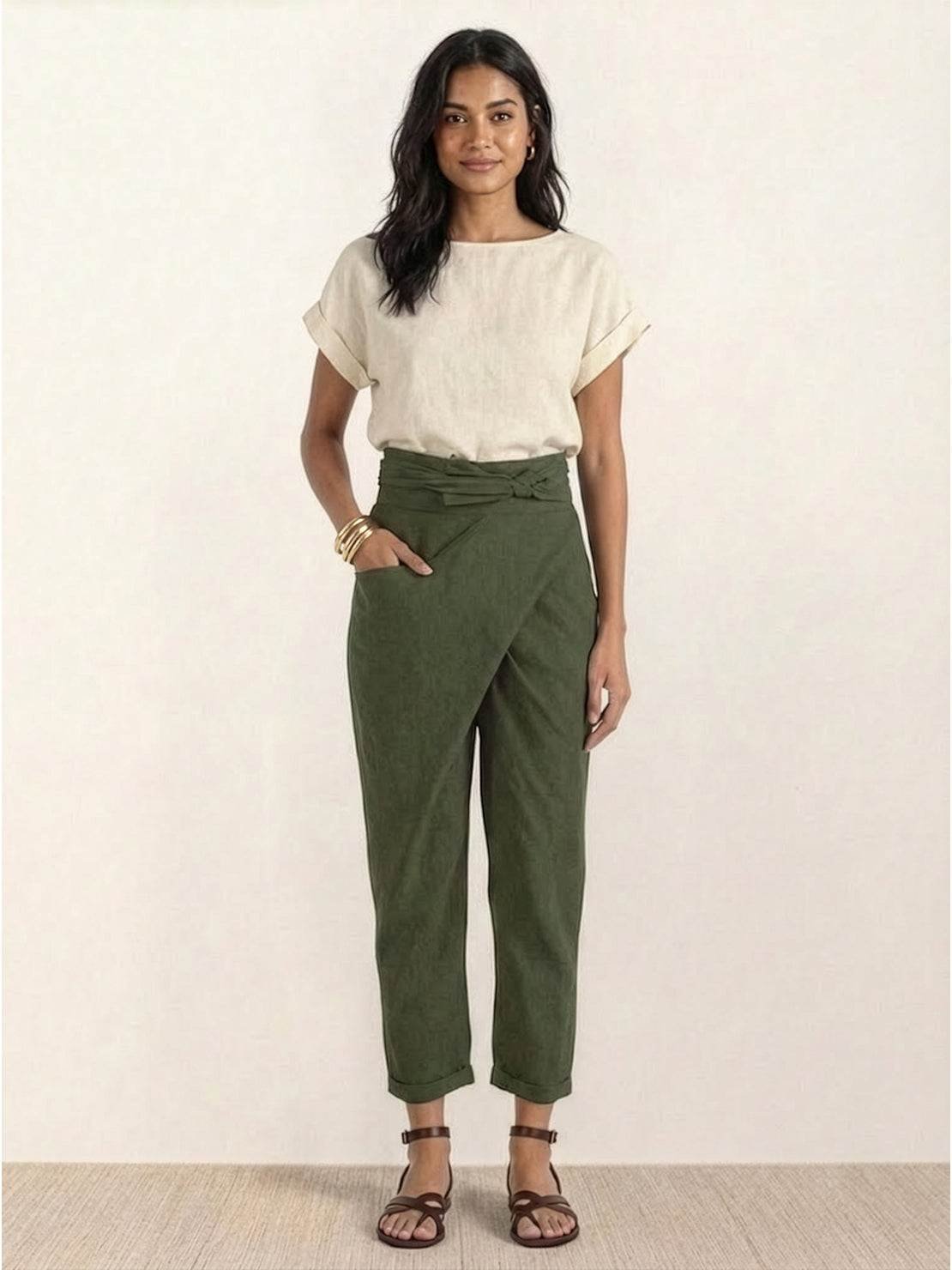 Lisa | Dames Hoge Taille Wikkel Cropped Toelopende Broek