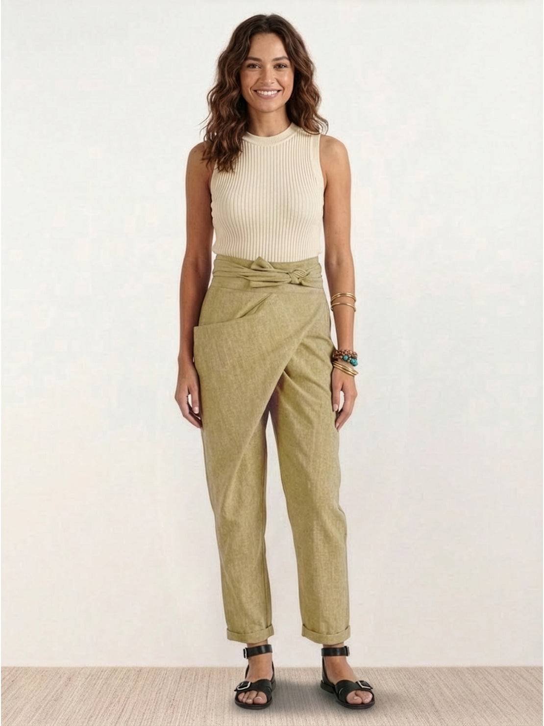 Lisa | Dames Hoge Taille Wikkel Cropped Toelopende Broek