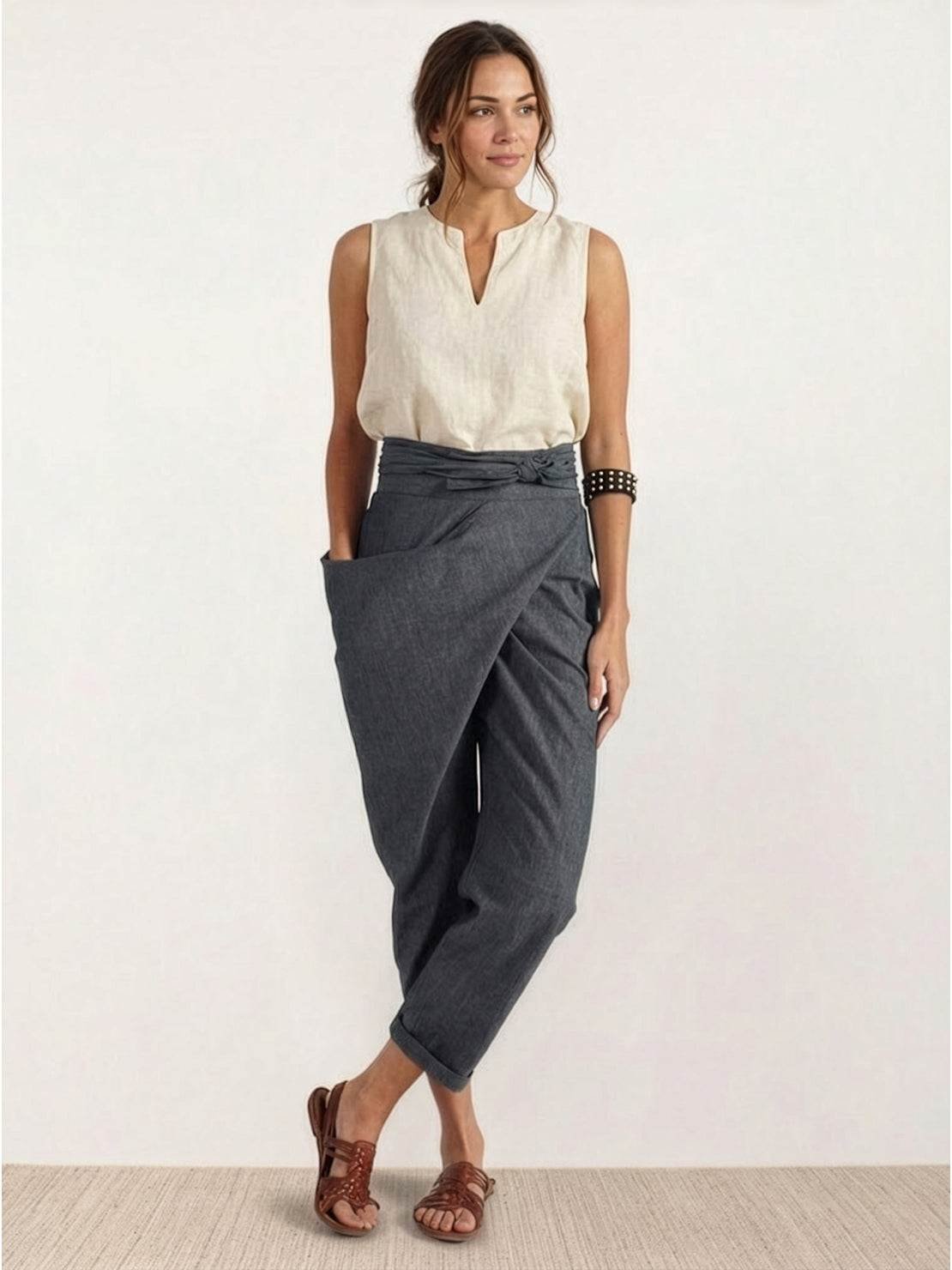 Lisa | Dames Hoge Taille Wikkel Cropped Toelopende Broek