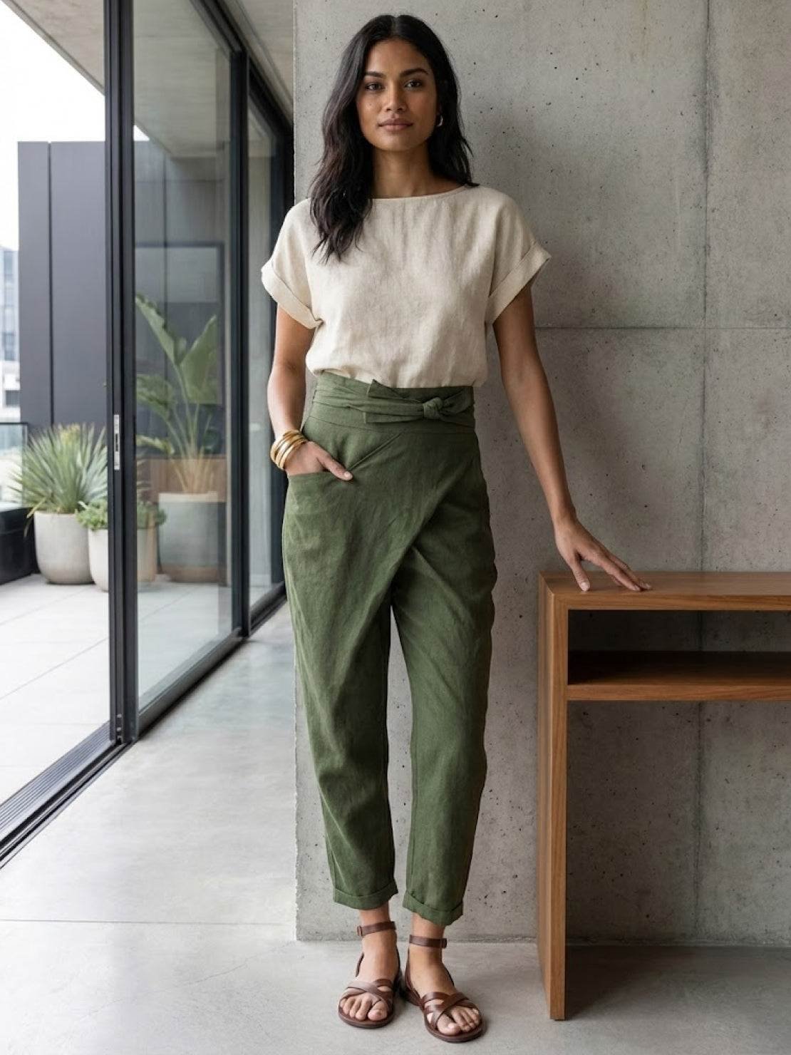 Lisa | Dames Hoge Taille Wikkel Cropped Toelopende Broek