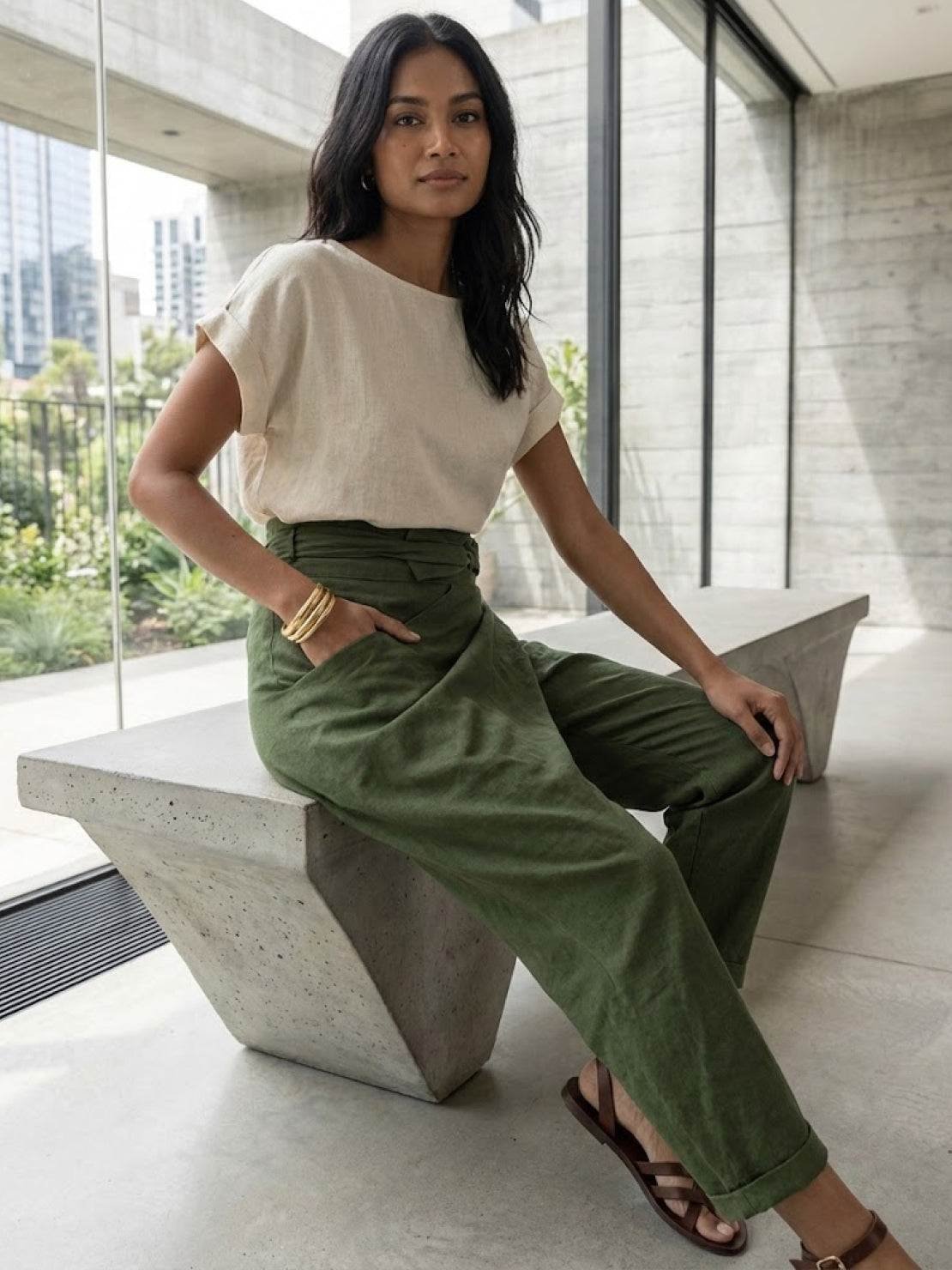 Lisa | Dames Hoge Taille Wikkel Cropped Toelopende Broek