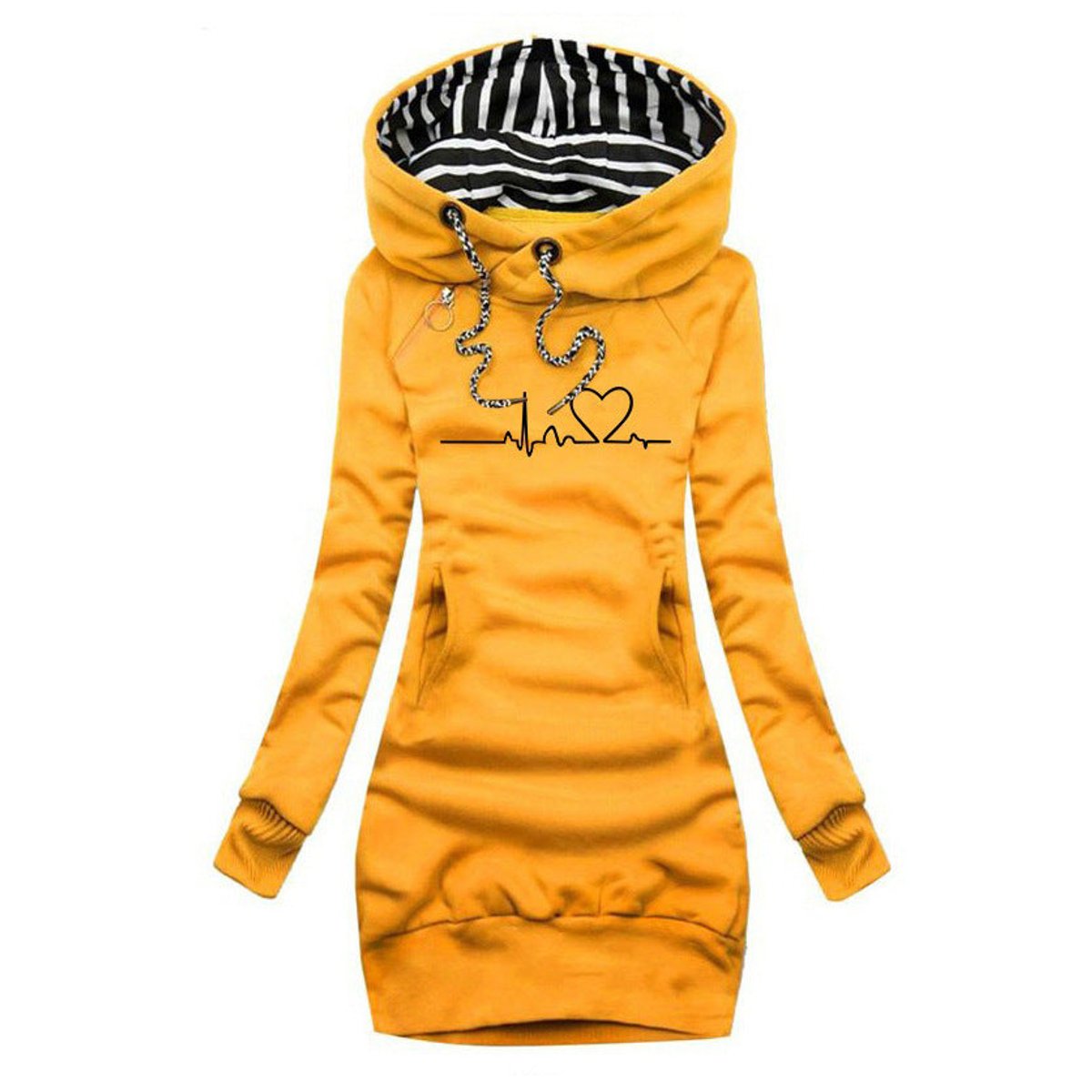 Nina | Dames Hoodie Long Sleeve Dress Hartslag Print Sweaterjurk