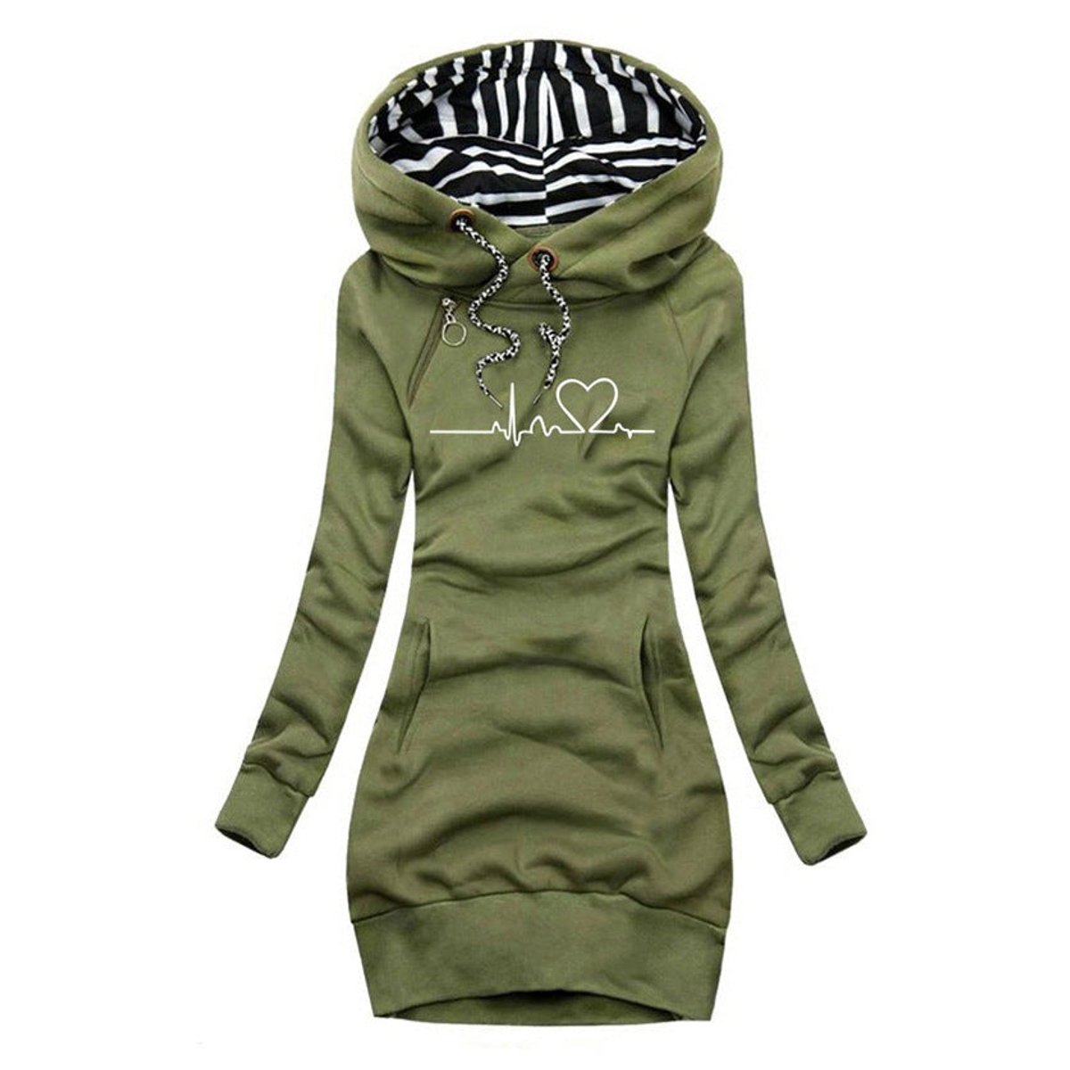 Nina | Dames Hoodie Long Sleeve Dress Hartslag Print Sweaterjurk