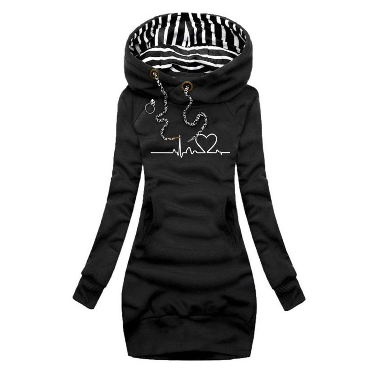 Nina | Dames Hoodie Long Sleeve Dress Hartslag Print Sweaterjurk