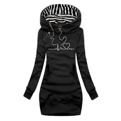 Nina | Dames Hoodie Long Sleeve Dress Hartslag Print Sweaterjurk