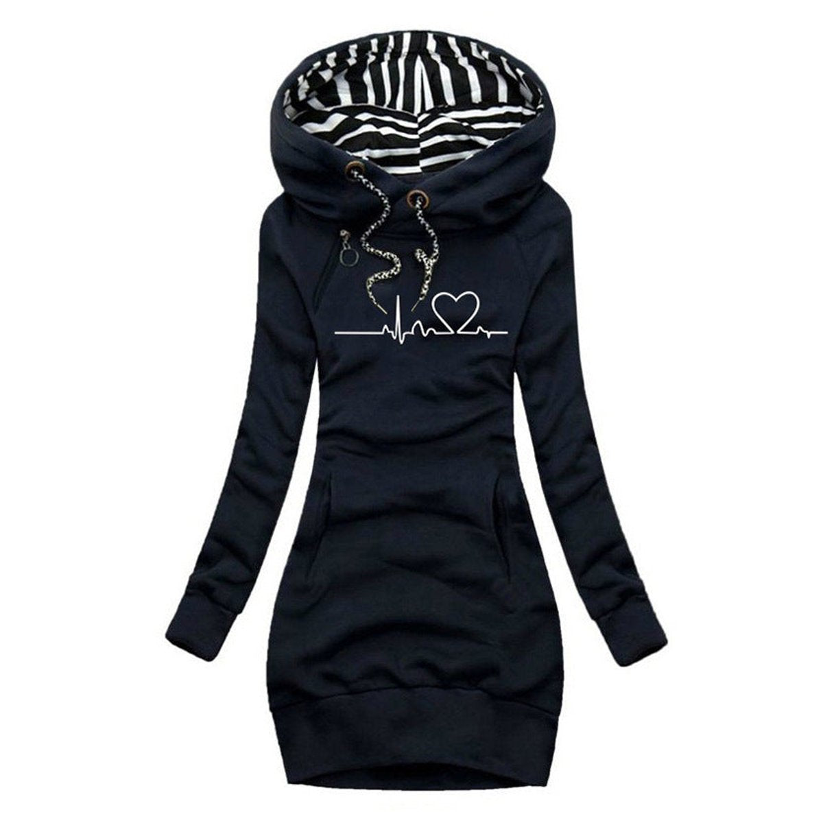 Nina | Dames Hoodie Long Sleeve Dress Hartslag Print Sweaterjurk