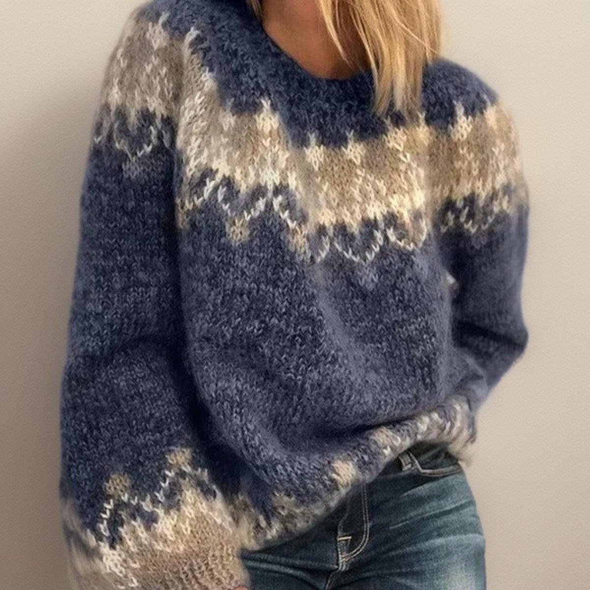 Lisa | Dames Jacquard Knit Sweater IJslands Patroon Ronde Hals