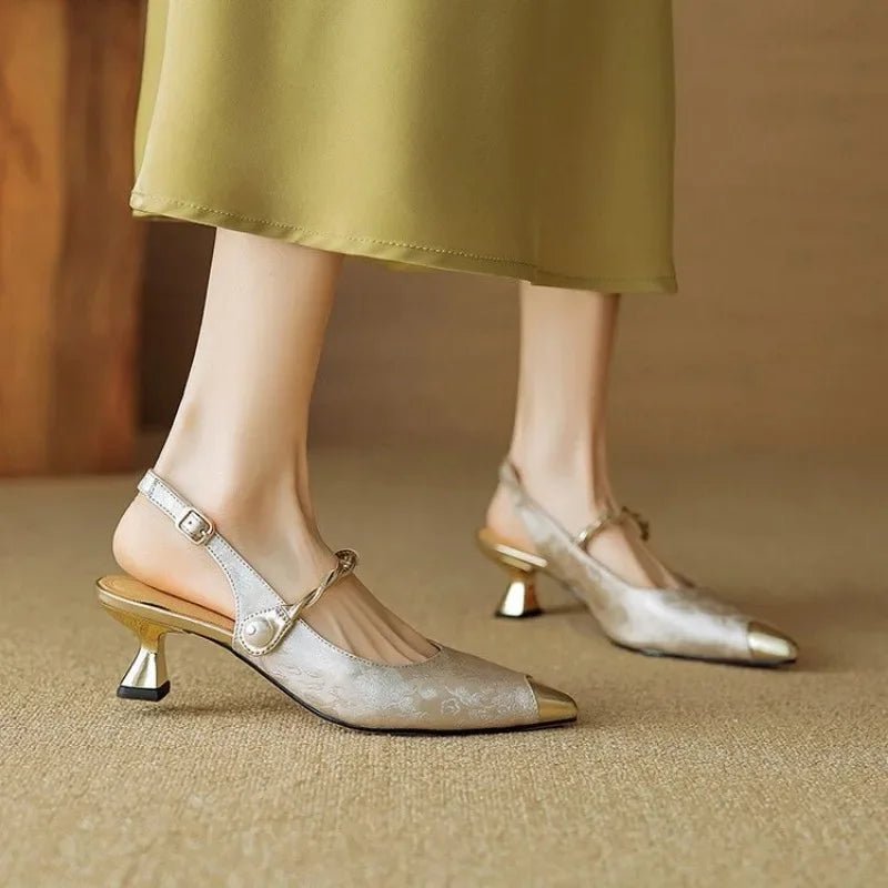 Sanne | Dames Jacquard Slingback Pumps Parel Twisted Bandje Kitten Hak