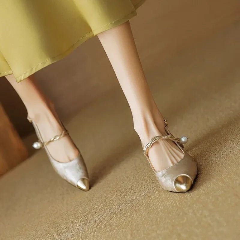 Sanne | Dames Jacquard Slingback Pumps Parel Twisted Bandje Kitten Hak