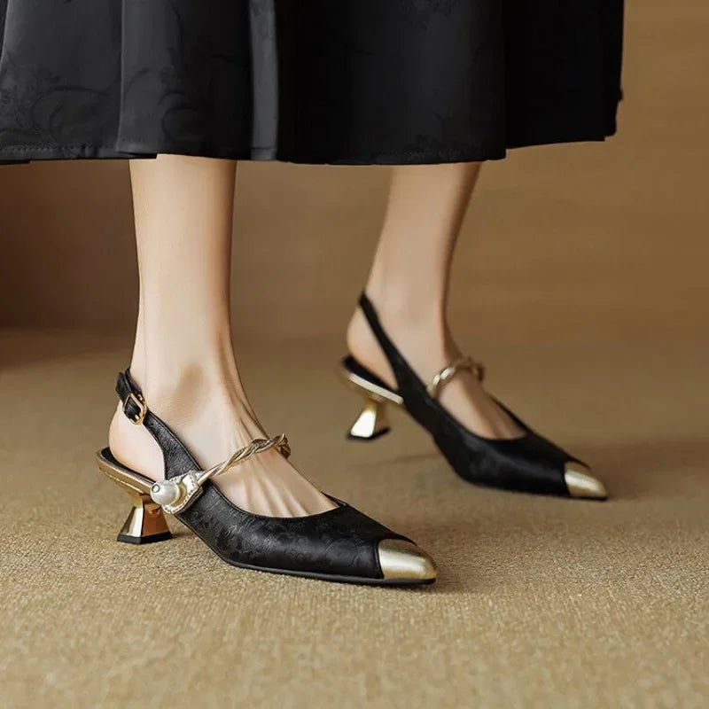 Sanne | Dames Jacquard Slingback Pumps Parel Twisted Bandje Kitten Hak