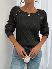 Fleur | Dames Kabelgebreide Knit Sweater Ronde Hals Raglanmouwen Knopen