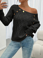 Fleur | Dames Kabelgebreide Knit Sweater Ronde Hals Raglanmouwen Knopen