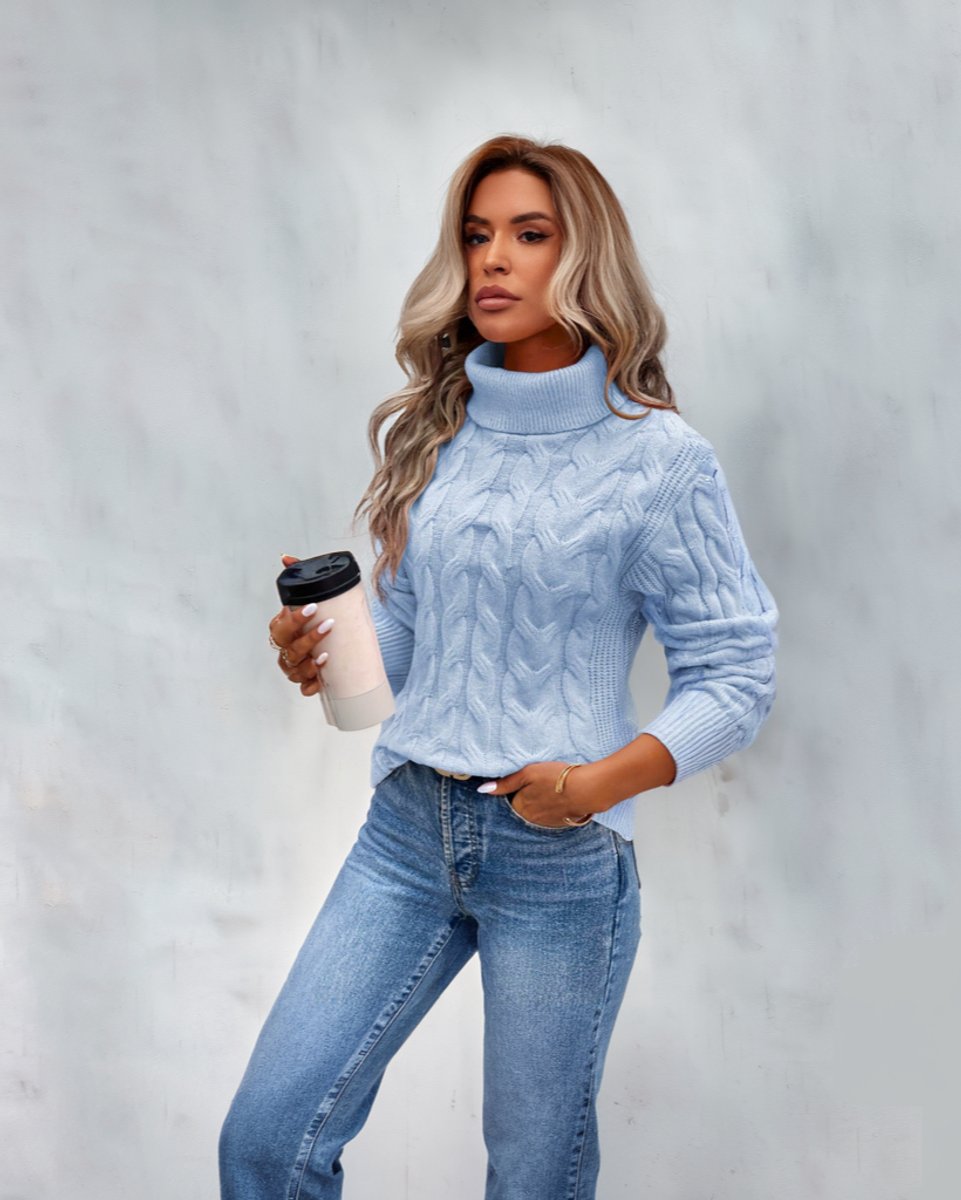 Julia | Dames Kabelgebreide Turtleneck Sweater met Rolkraag