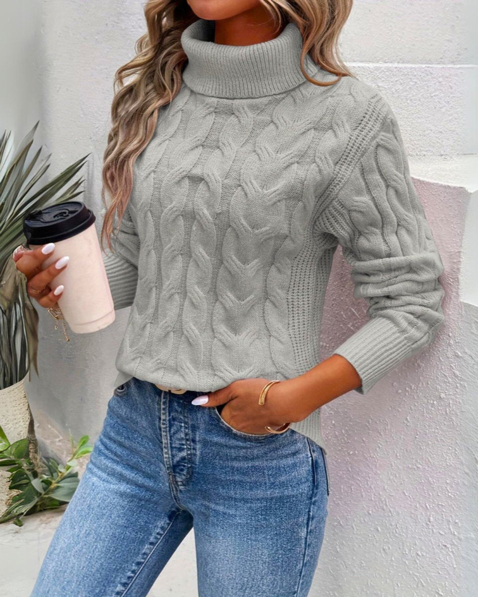 Julia | Dames Kabelgebreide Turtleneck Sweater met Rolkraag