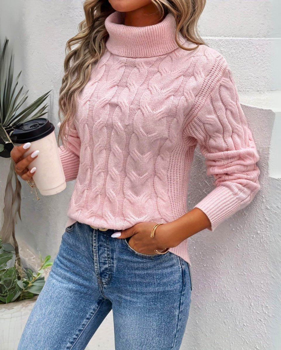 Julia | Dames Kabelgebreide Turtleneck Sweater met Rolkraag