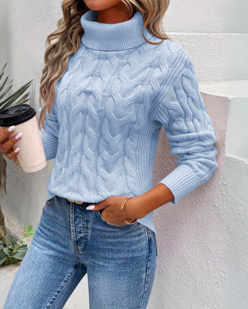 Julia | Dames Kabelgebreide Turtleneck Sweater met Rolkraag