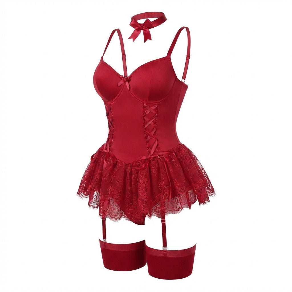 Lotte | Dames Kanten Bustier Teddy met Jarretelbandjes