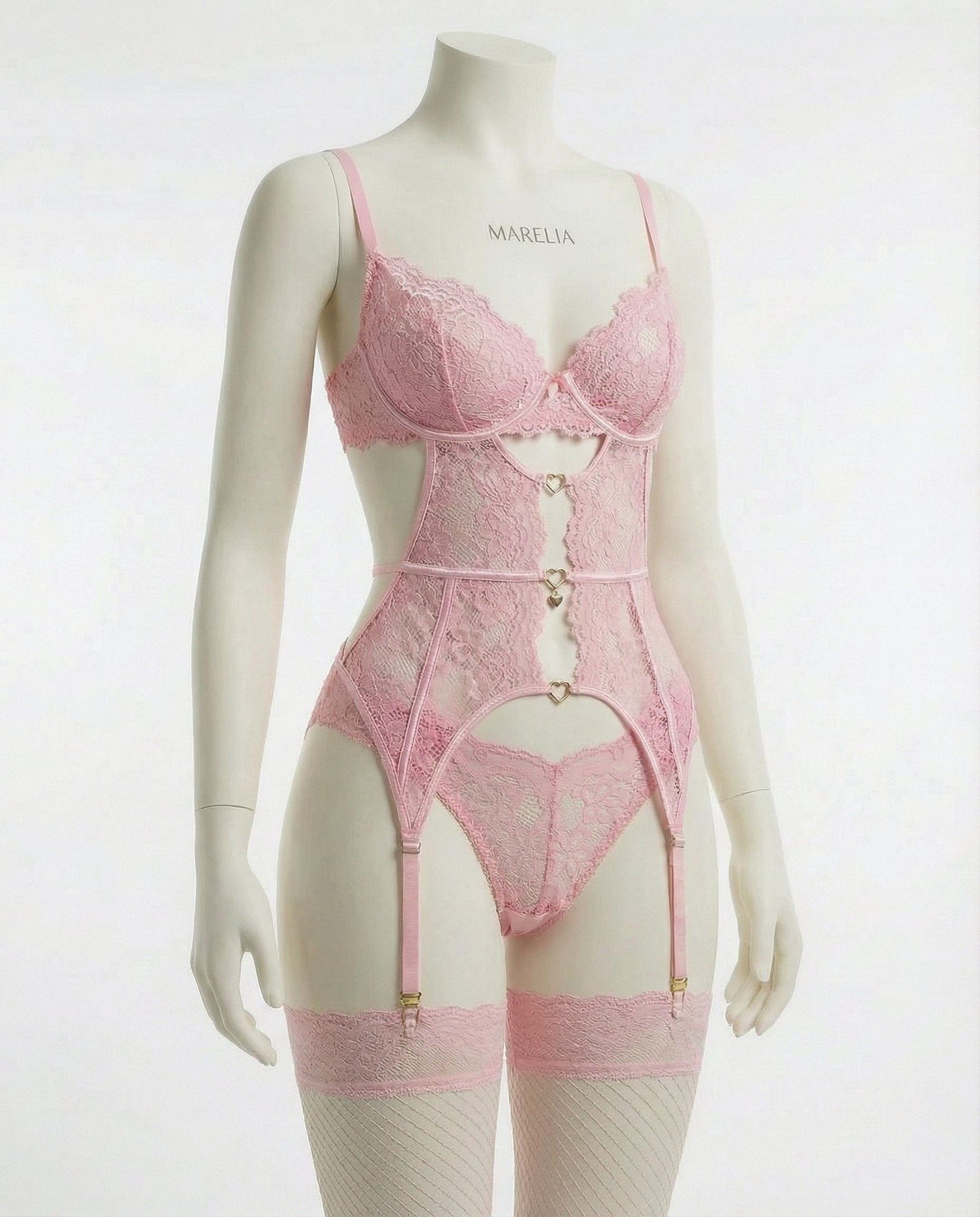 Eva | Dames Kanten Lingerie Set met Beugel BH Jarretellegordel Slip en Kousen