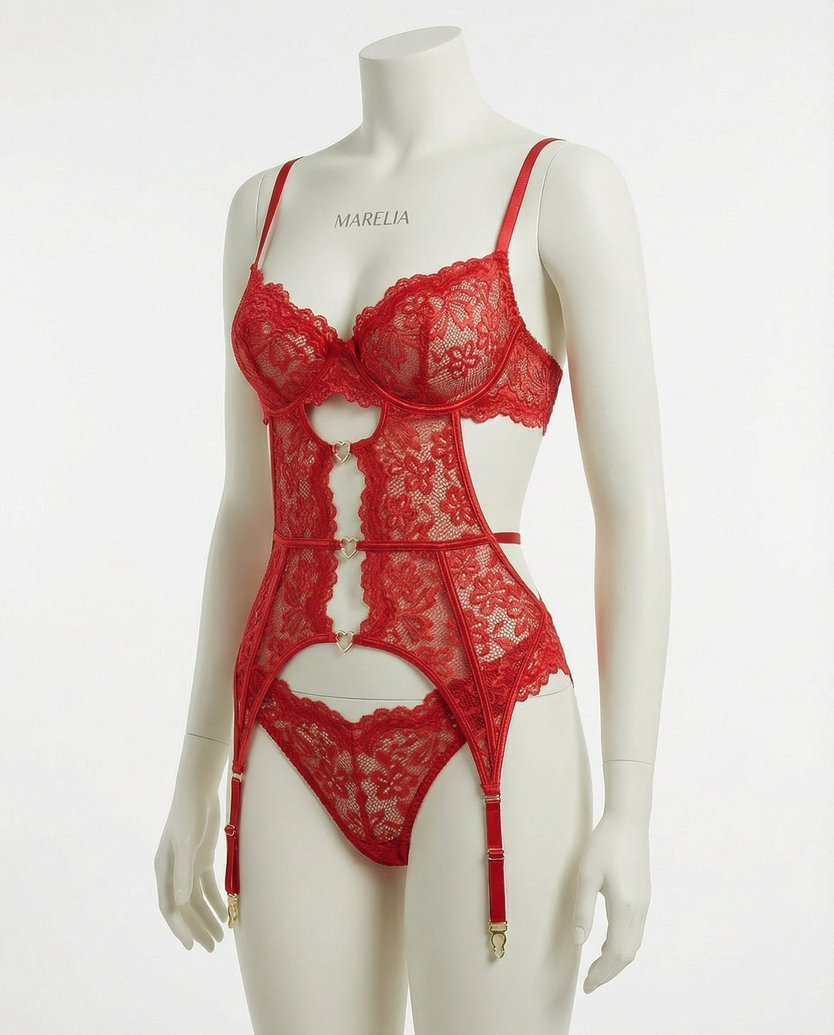 Eva | Dames Kanten Lingerie Set met Beugel BH Jarretellegordel Slip en Kousen