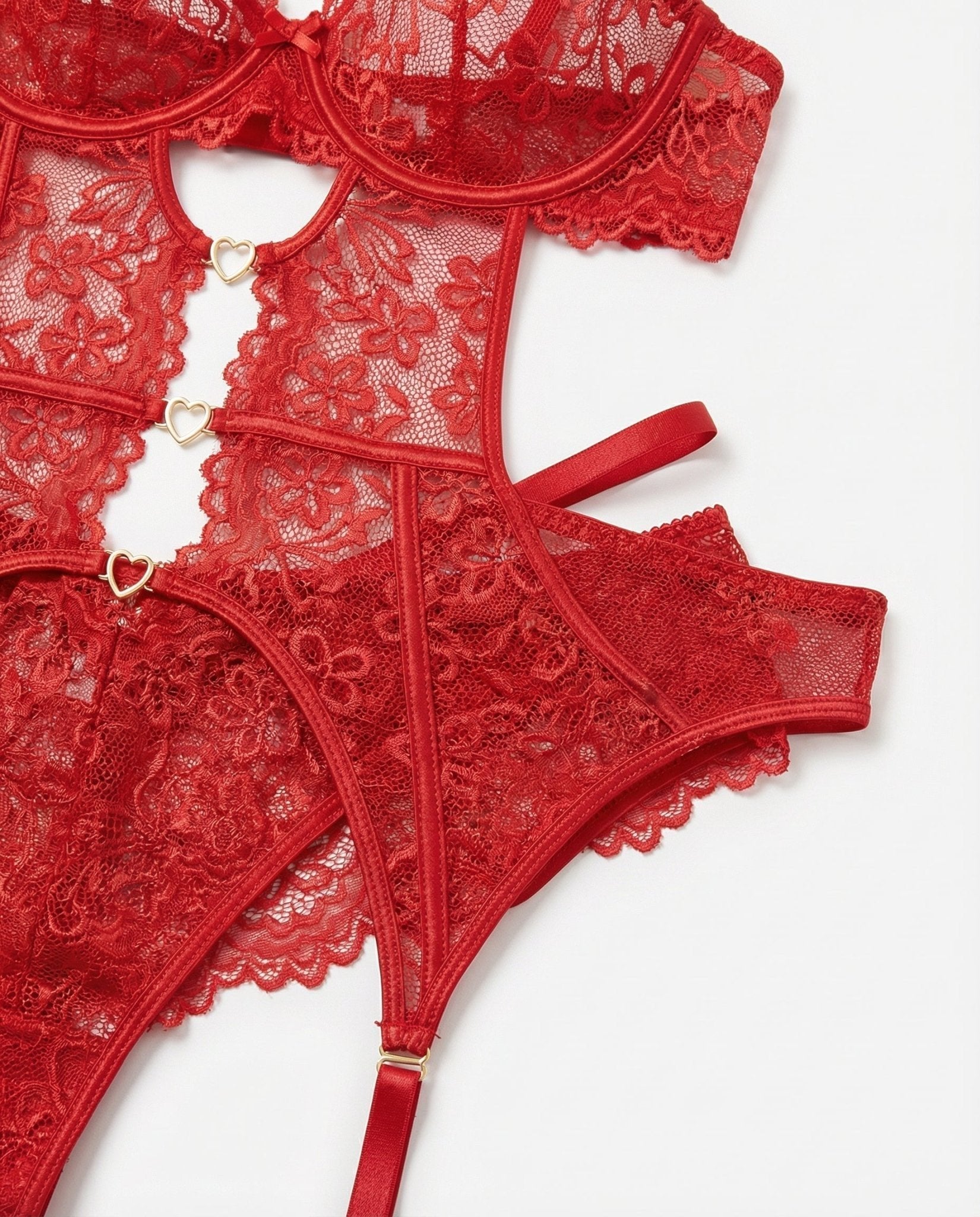 Eva | Dames Kanten Lingerie Set met Beugel BH Jarretellegordel Slip en Kousen