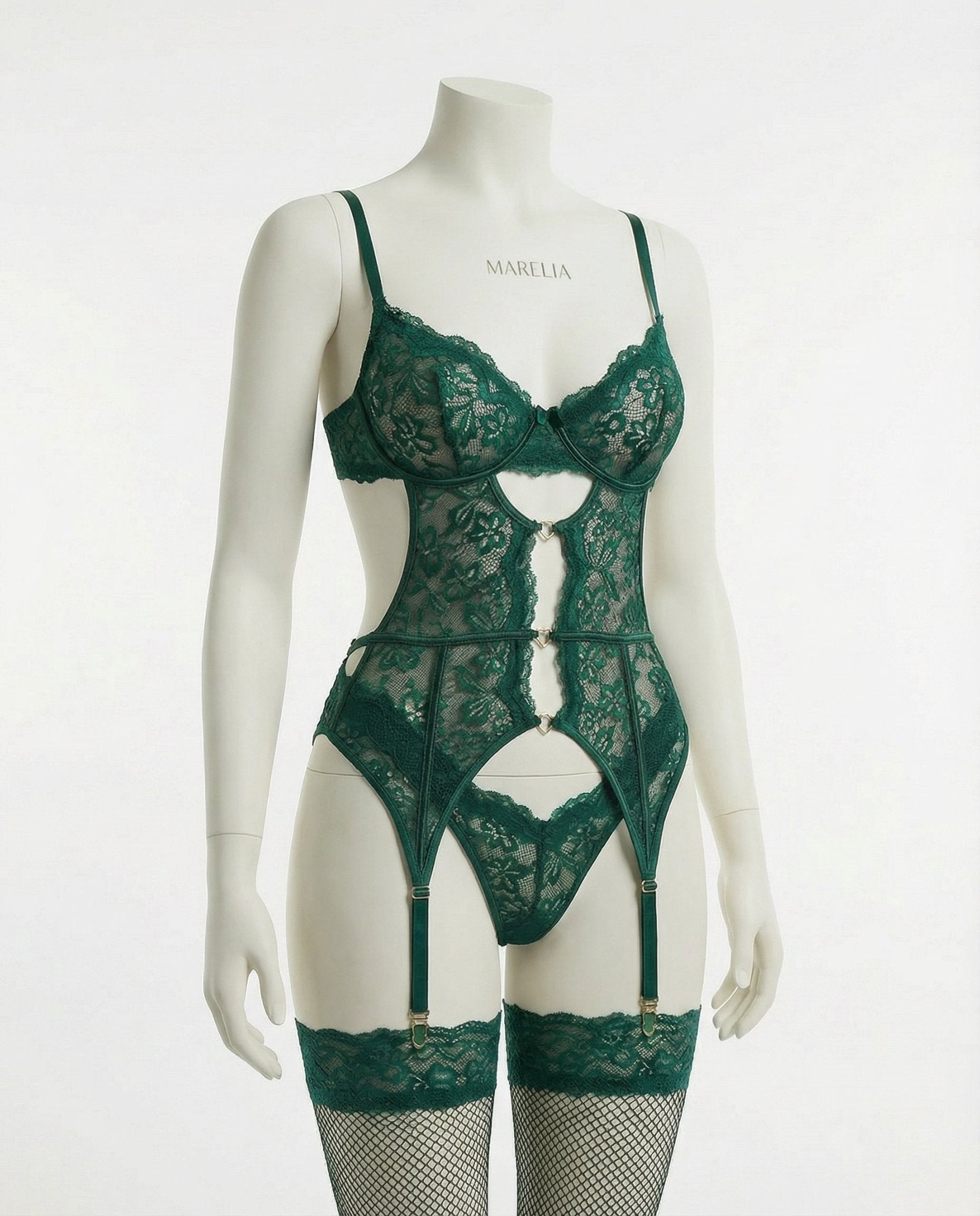 Eva | Dames Kanten Lingerie Set met Beugel BH Jarretellegordel Slip en Kousen