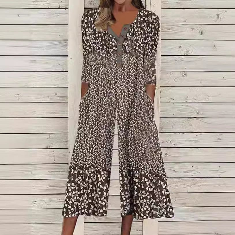 Sanne | Dames Katoenen Culotte Jumpsuit Knoopsluiting V-hals Korte Mouw