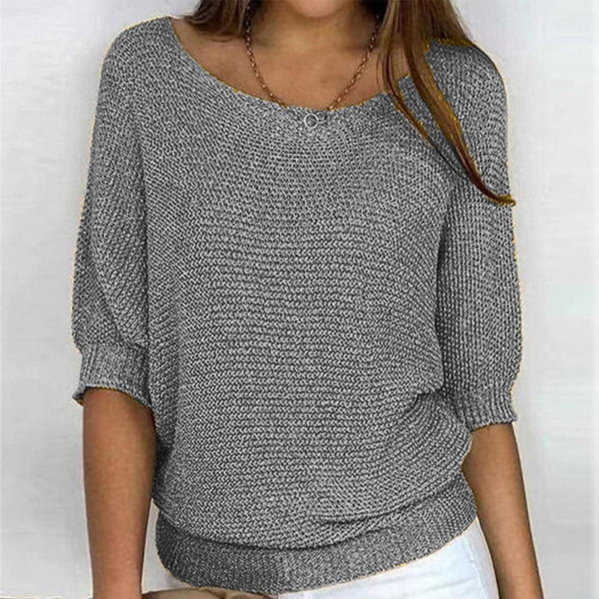 Fleur | Dames Katoenmix Gebreide 3/4 Mouw Oversized Trui