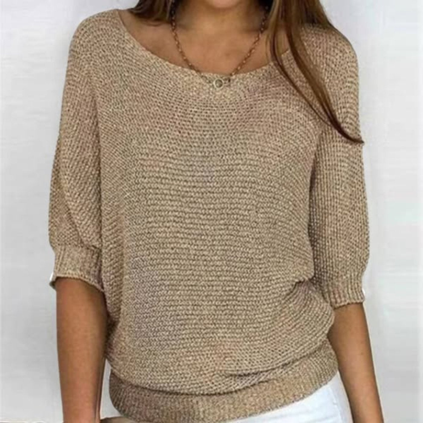 Fleur | Dames Katoenmix Gebreide 3/4 Mouw Oversized Trui
