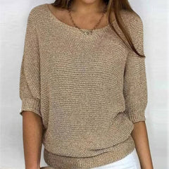 Fleur | Dames Katoenmix Gebreide 3/4 Mouw Oversized Trui