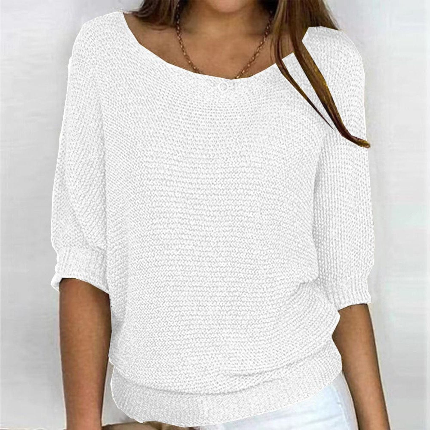Fleur | Dames Katoenmix Gebreide 3/4 Mouw Oversized Trui