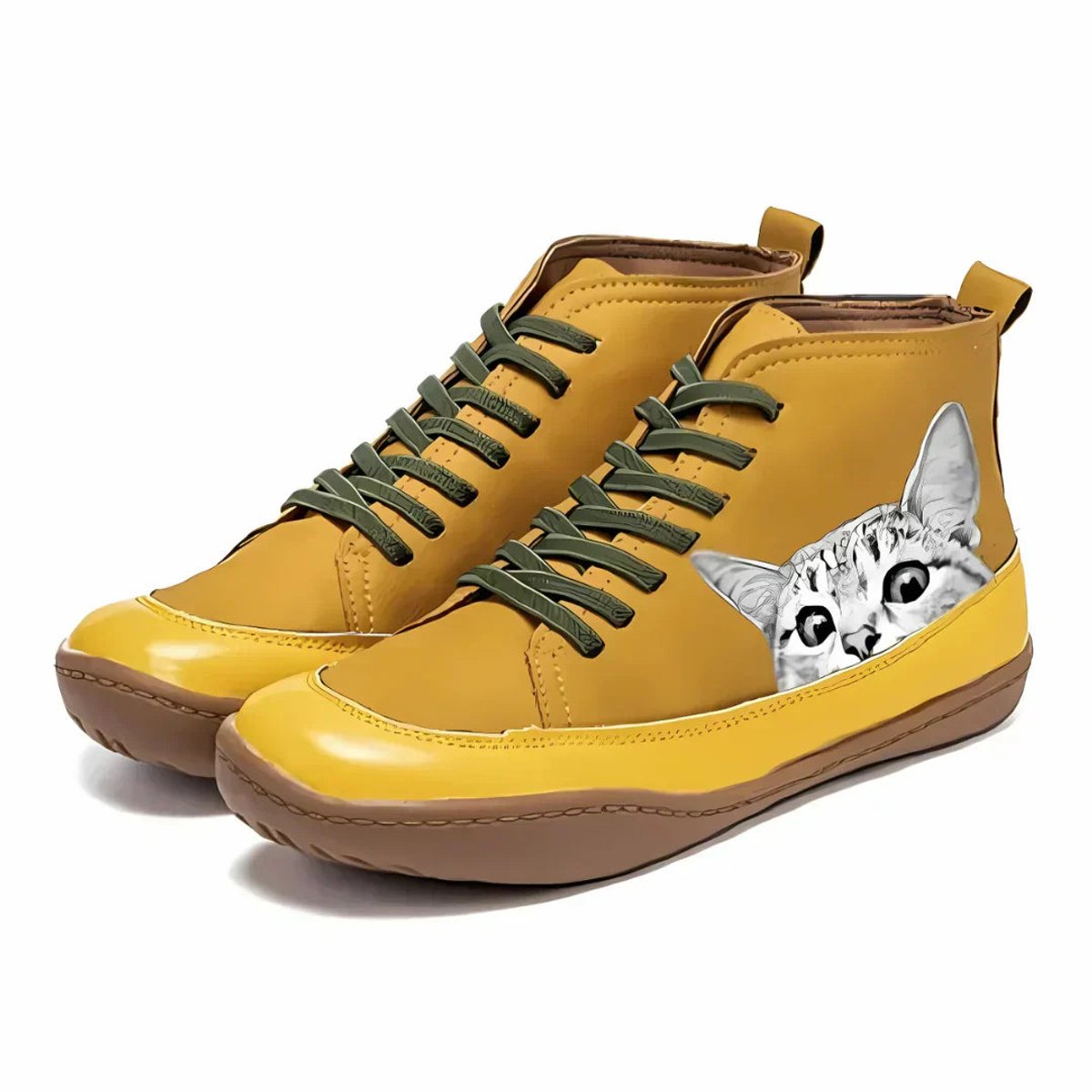 Sara | Dames Katten-Print Leren Ankle Boots met Vetersluiting