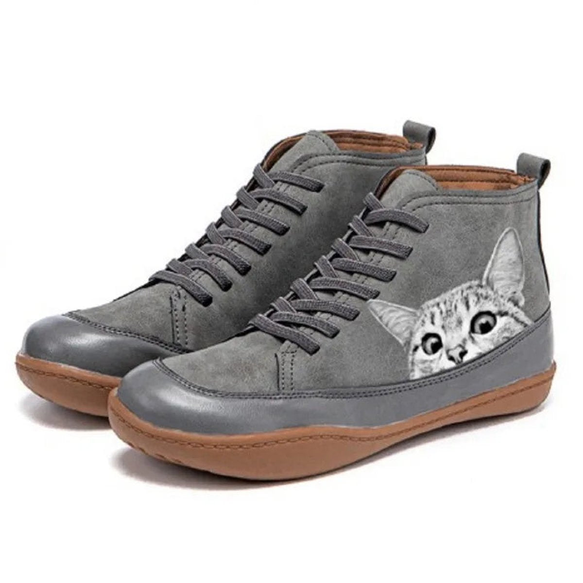 Sara | Dames Katten-Print Leren Ankle Boots met Vetersluiting